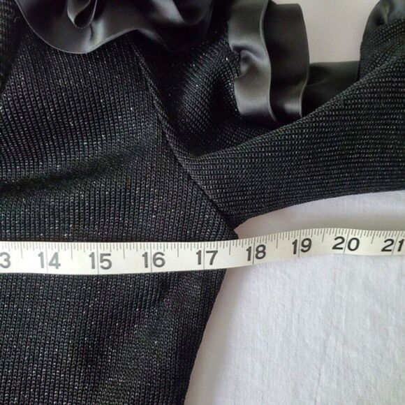 Carol Mignon Boutique 90s Black Sparkle Ruffle Ribbon Bodycon Cocktail Dress - Picture 9 of 11